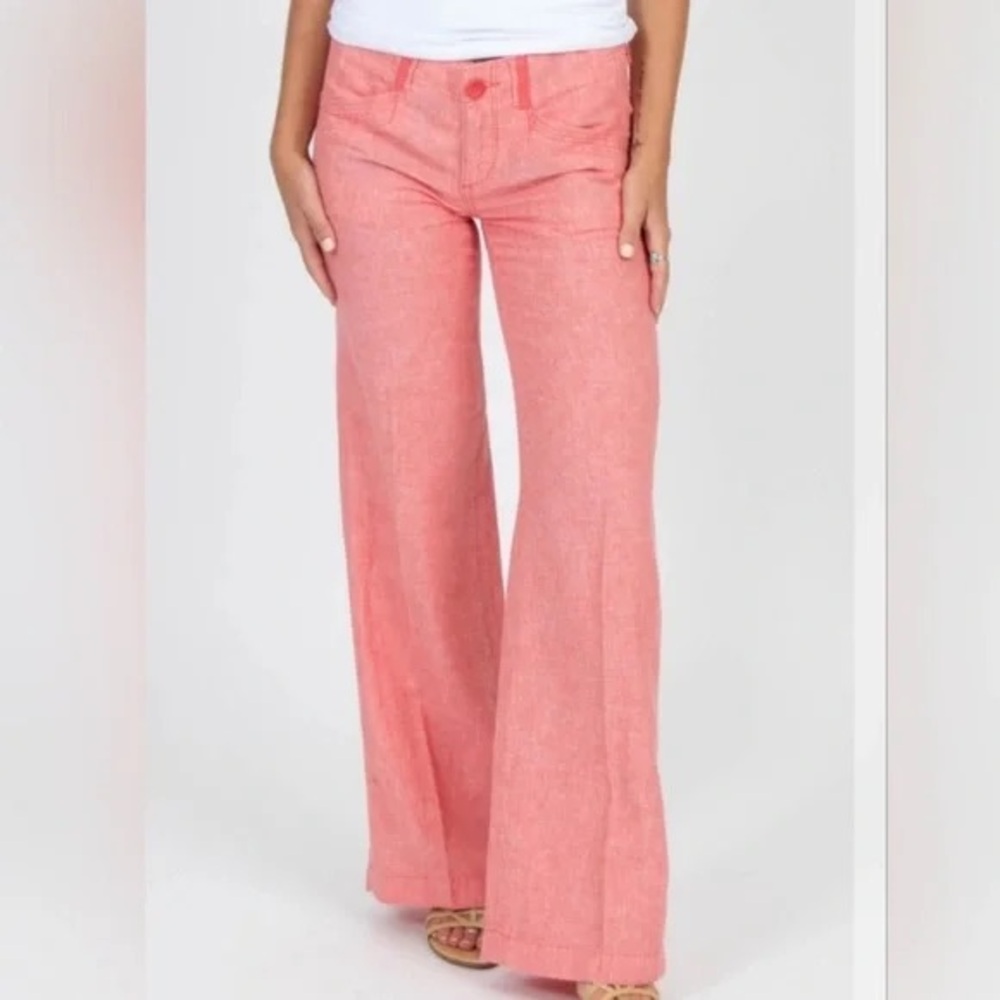 Anthropologie Pilcro Coral Pink Wide-Leg Linen Blend Pants